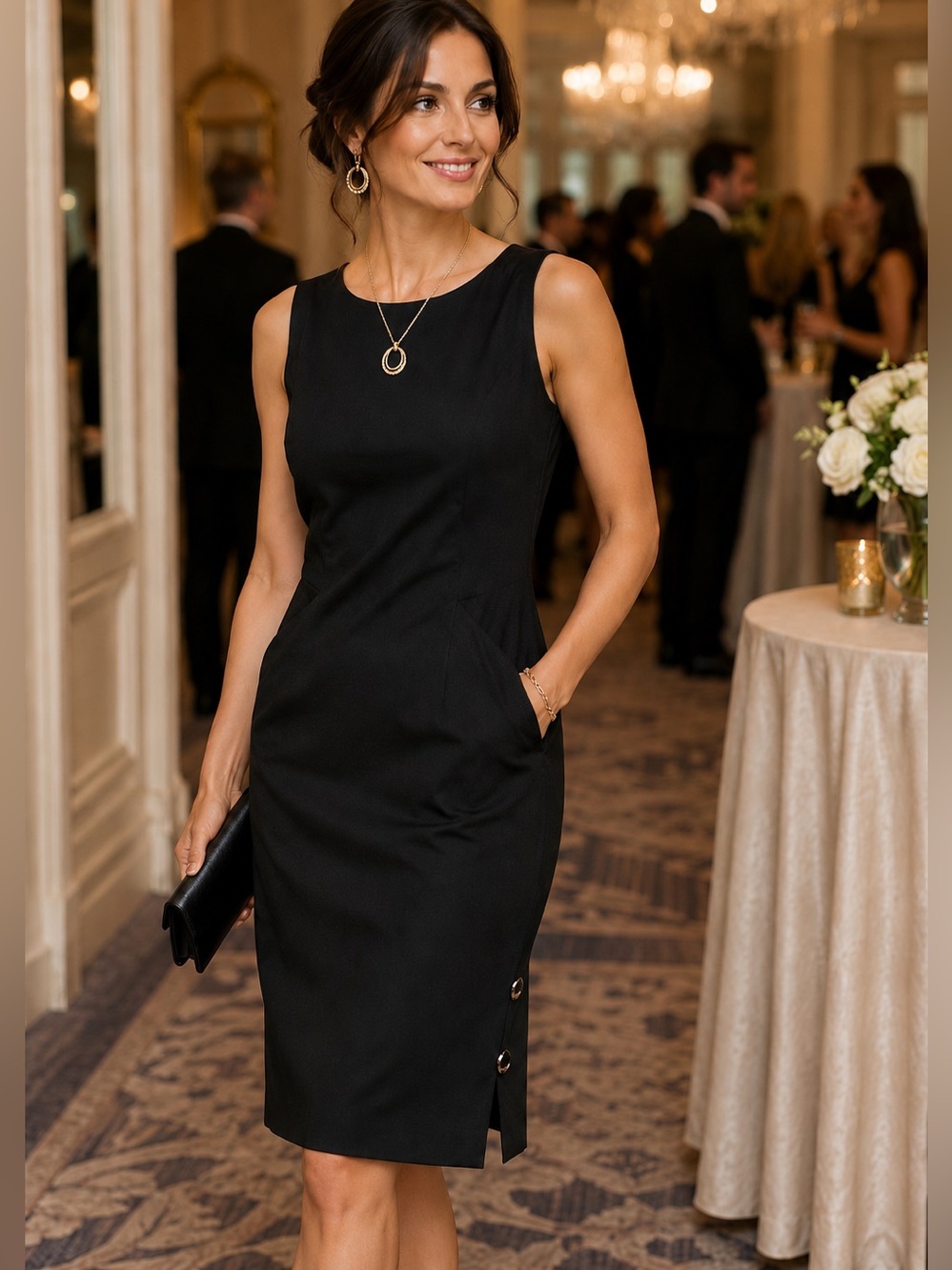 Oleg Cassini Black Sleeveless Sheath Dress Knee-Length Textured Women’s Size 10